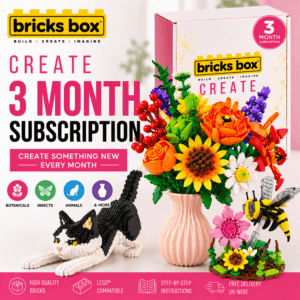 Bricks Box Create 3 Month Subscription with three creative brick building projects